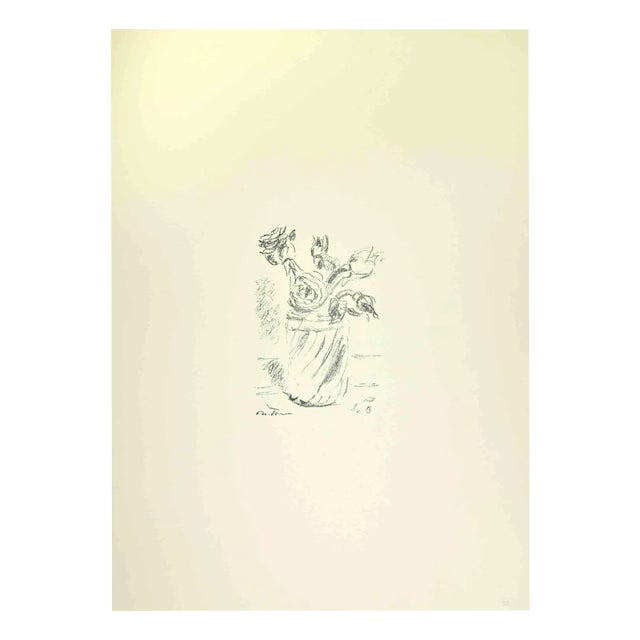 Filippo De Pisis, Rose in a Glass, Lithograph, 1968 For Sale