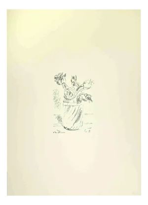 Filippo De Pisis, Rose in a Glass, Lithograph, 1968