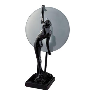 Frankart Style Nude Nymph Silhouette Moon Black Spelter Table Lamp by Sarsparilla For Sale