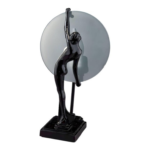 Frankart Style Nude Nymph Silhouette Moon Black Spelter Table Lamp by Sarsparilla For Sale