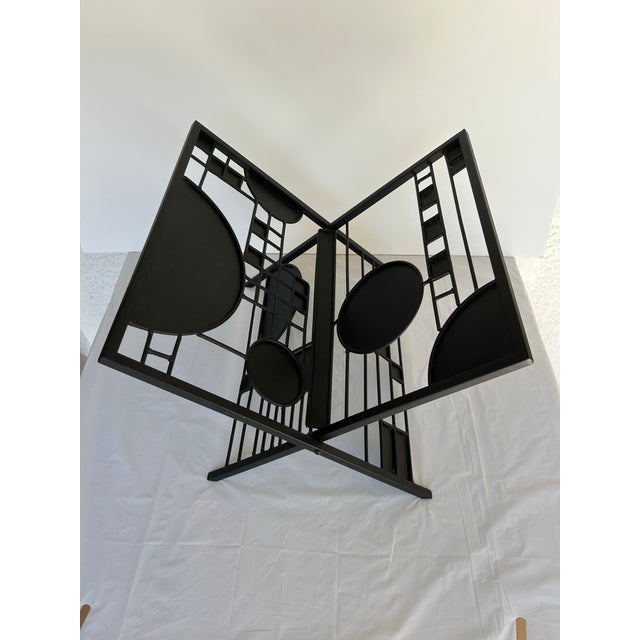 Mid-Century Modern Vintage Frank Lloyd Wright "Licensed" Black Metal Graphic Magazine Rack For Sale - Image 3 of 12