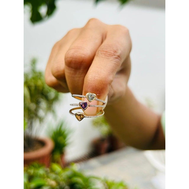 Dainty Heart Shaped Amethyst and Diamonds 14k Rose Gold Stackable Ring Size 7 ( All Sizes Available) For Sale In New York - Image 6 of 12