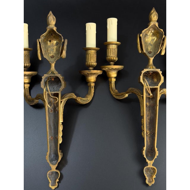 Gold French Louis XVI Revival Gilt Bronze Wall Sconces, Set of 2 For Sale - Image 8 of 9