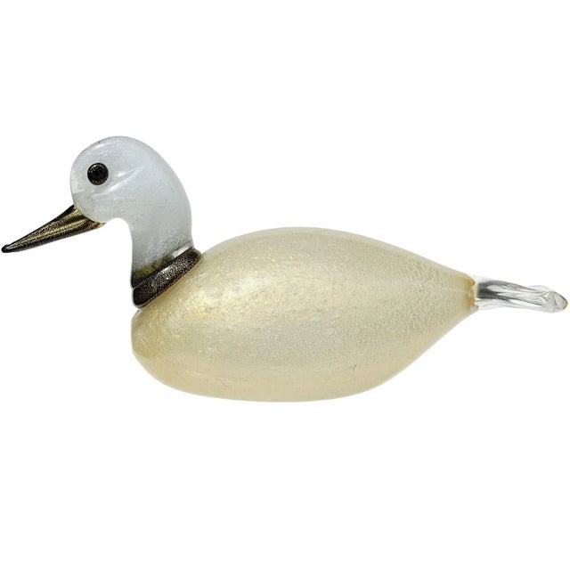 Murano Vintage Gabbiani Pulegoso White Black Gold Leaf Italian Art Glass Bird Duck Sculpture For Sale - Image 9 of 9