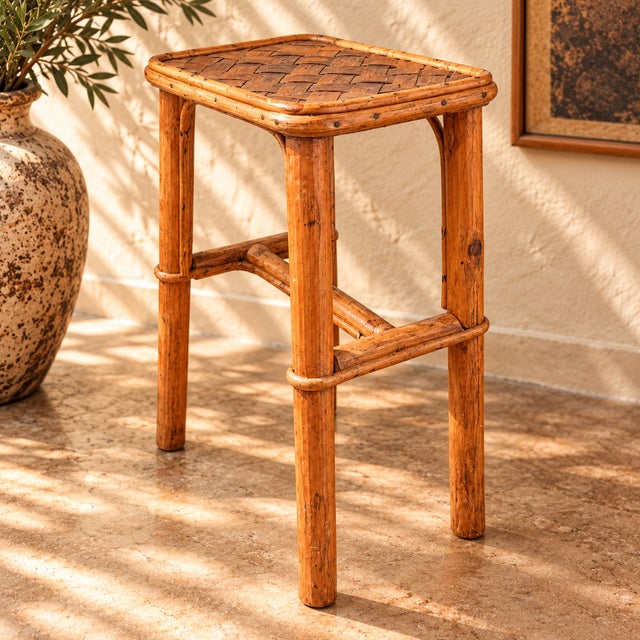 Vintage Brown Bamboo Stools, France, 1960s, Set of 2 For Sale - Image 4 of 8