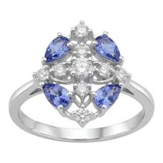 Natural 18k Gold Blue Sapphire & Diamond Halo Ring, 0.53ct For Sale