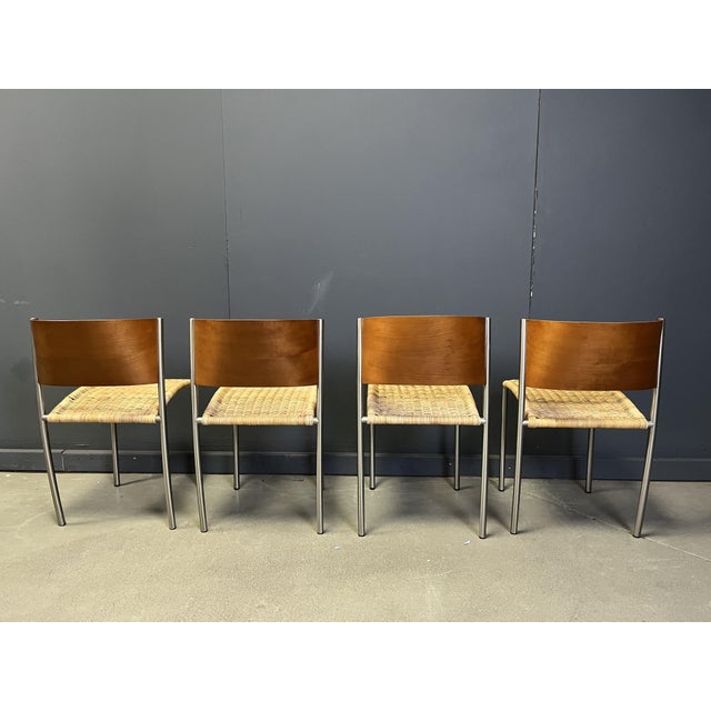 Postmodern Vintage Italian Wicker and Chrome Dining Chairs, 1980s, Set of 4 For Sale - Image 3 of 7