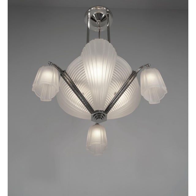Silver French Art Deco Chandelier by Petitot & Muller Freres 1930 France For Sale - Image 8 of 12