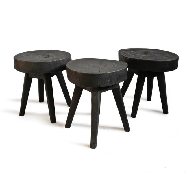 Black Acacia Wood Round Stool / Side Table Chairish