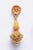 Pair of finely tooled 22K gold dangle earrings with faceted round emeralds around the ball portion. A floral motif post...