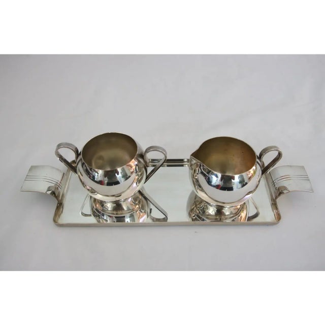 1920s Art Deco Mark Co. Silver Plate Creamer, Sugar Bowl, Tray - Set of 3 For Sale In West Palm - Image 6 of 8