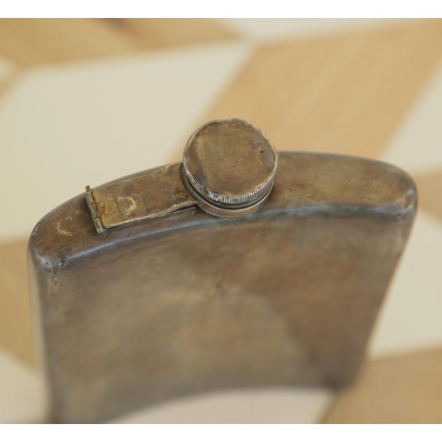 Early 21st Century Antique Silver Plated Curved Whiskey Pocket Flask With Patina, Meriden Brittania Co, #1314 For Sale - Image 5 of 14
