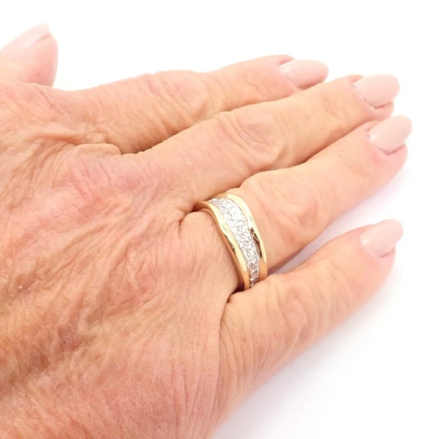 2000 - 2009 Tiffany & Co. 18k Yellow Gold Platinum Diamond Wave Band Ring, size 5.75 For Sale - Image 5 of 6