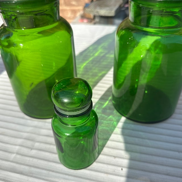1970s 1970s Matching Green Glass Jars, Set of 3 For Sale - Image 5 of 9