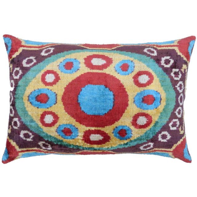 Contemporary Multi Color Geometric Velvet Throw Pillow & Down Insert For Sale - Image 13 of 13