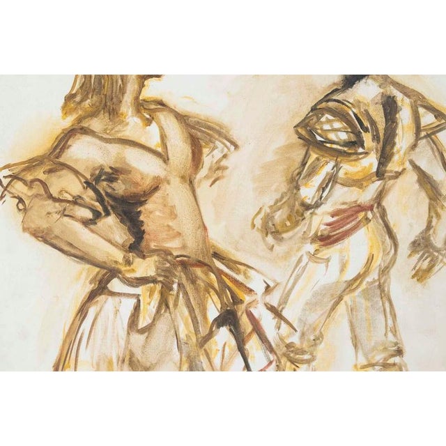Figurative Composition, 20th Century, Watercolor on Canvas For Sale - Image 3 of 6
