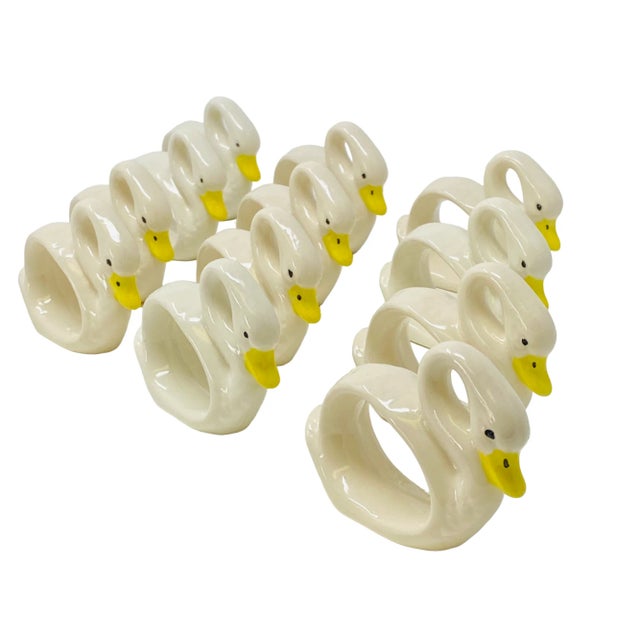 Mid-Century Modern 1970's Ceramic Swan Napkin Rings Set of 12 For Sale - Image 3 of 12