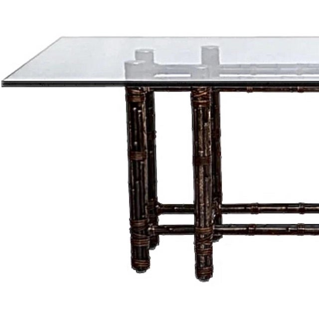 Mid-Century Modern McGuire Large 6-8 Person Dining Table. Gorgeous Tobacco Black Bamboo With Large Glass Table Top. For Sale - Image 3 of 6