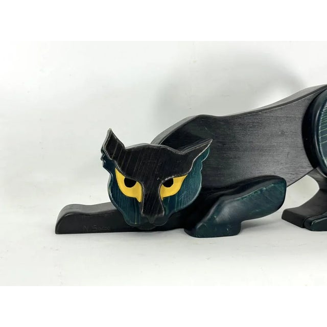 Vintage Italian Black Panther Sculpture in Thick Wood, Italy, 1980s For Sale - Image 11 of 13