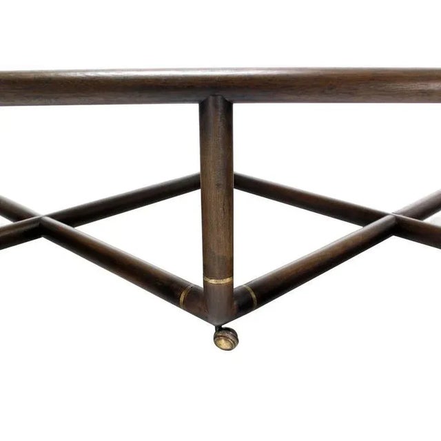 1970s Mid-Century Modern Double X-Base Glass Top Rectangular Coffee Table on Wheels For Sale - Image 6 of 9