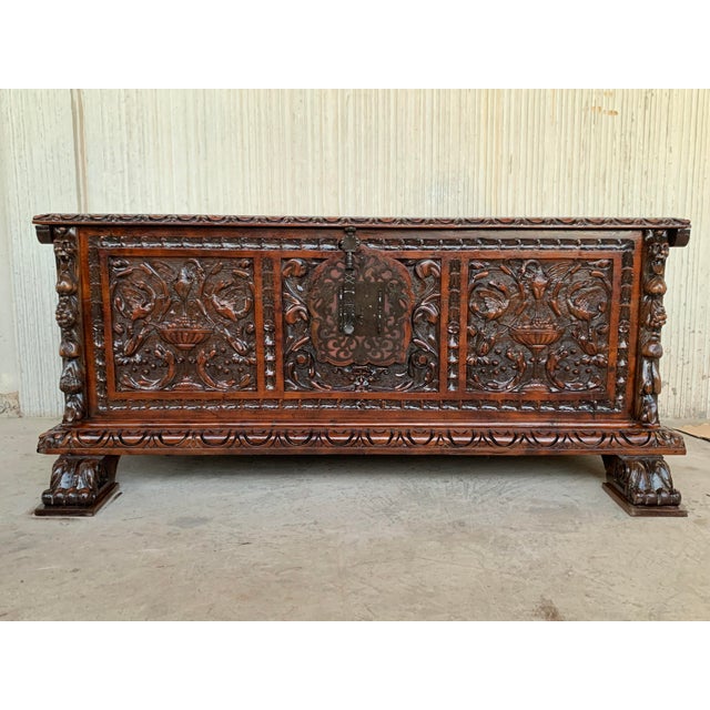 About Catalan Baroque Carved Walnut Cassone or Trunk, 18th Century Details OF THE PERIOD Baroque PLACE OF ORIGIN Spain...
