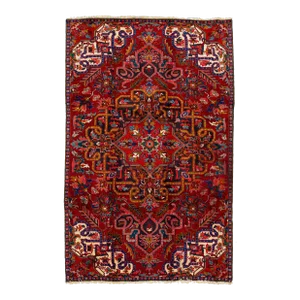 Red Vintage Heriz Hand-Knotted Wool Rug With Medallion Motif - 6 X 10