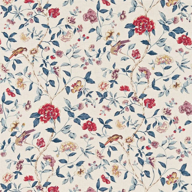 Sanderson Sissinghurst Fabric in Indigo/ Ruby For Sale