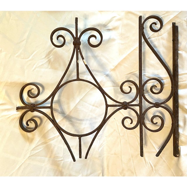 Brown Vintage Early 20th Century Decorative Hand Wrought Iron Scrollwork Panel Salvage For Sale - Image 8 of 8