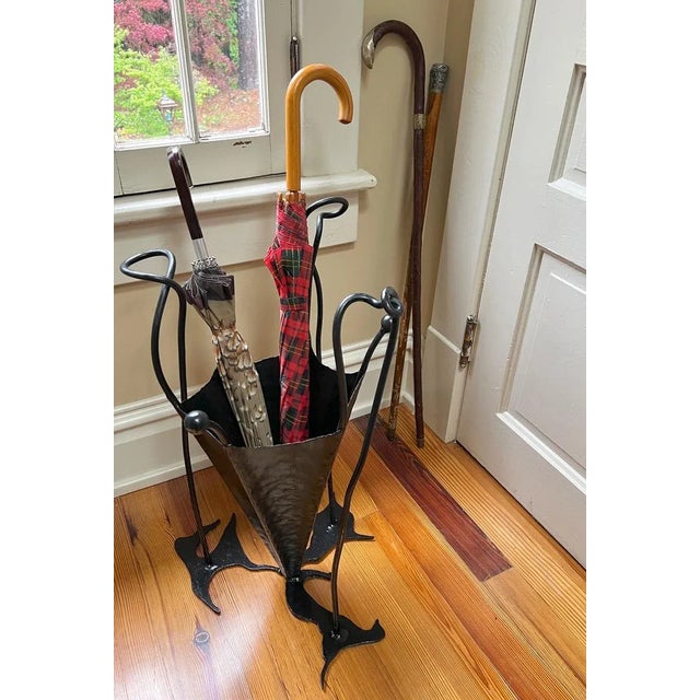 1960s MidCentury Modern Brutalist Hand Wrought Iron Umbrella Stand