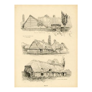 1920s, French Cottages in Normandy, French Rural Architecture Print, Original Antique Architecture Print, Lithograph For Sale