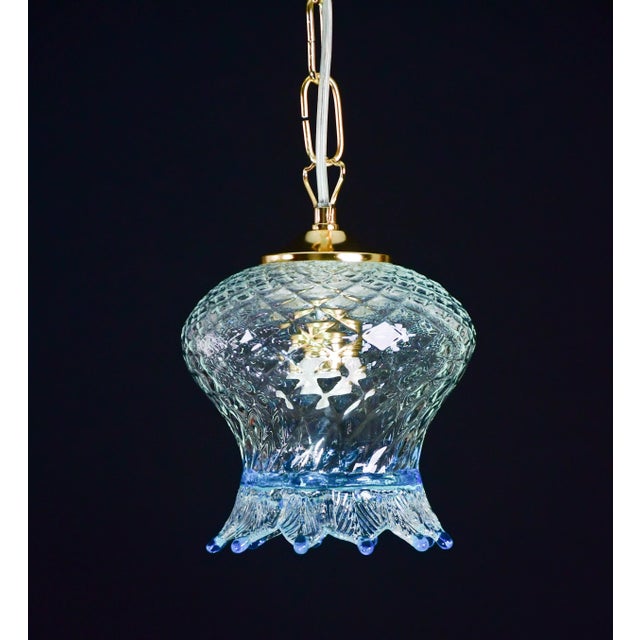 1970s Set of 3 Murano Blu Glass Pendant Light For Sale - Image 11 of 13