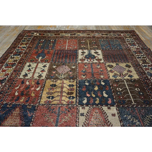 Textile 1920s Multicolor Garden Geometric Antique Persian Bakhtiari Carpet 6'9'' X 9'' Knotted Wool Rug For Sale - Image 7 of 9