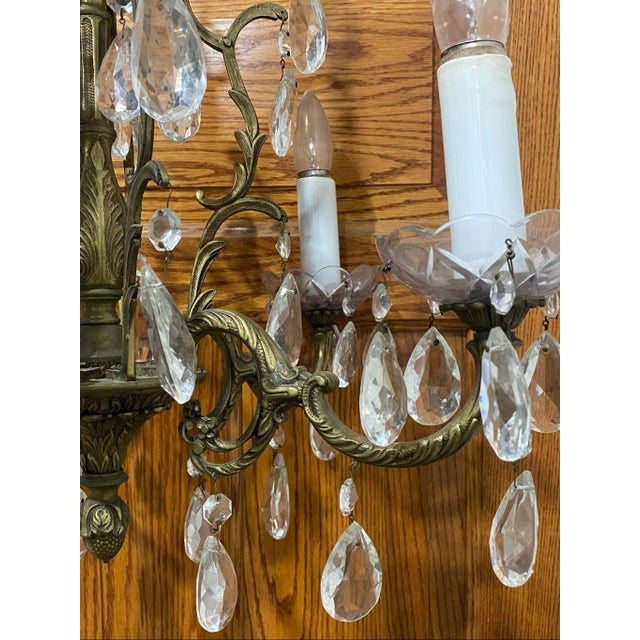 Spanish Antique Spanish Metal & Crystal 5-Light Chandelier For Sale - Image 3 of 11