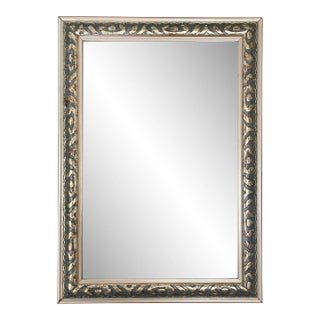 Traditional Silver Ornate Wall Mirror With Teal & Terra Cotta Underlay For Sale