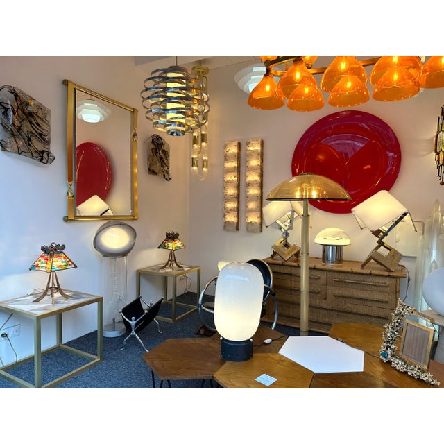 1970s Pair of Hammered Glass Gilt Wrought Iron Lamps by Longobard, Italy, 1970s For Sale - Image 5 of 13