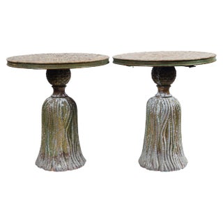 Ceramic Mosaic Tile Top Tassel Tables - a Pair For Sale