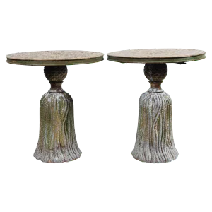 Ceramic Mosaic Tile Top Tassel Tables - a Pair