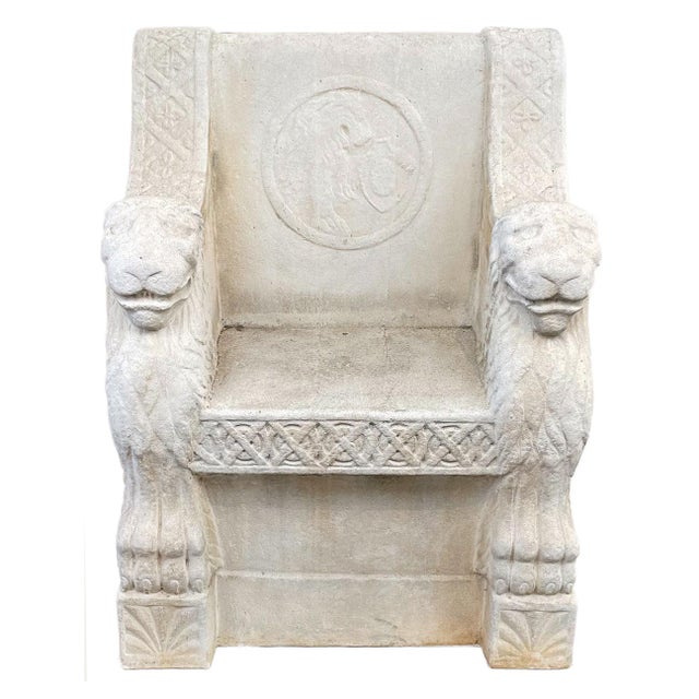 Traditional Late 20th Century Pair of Cast Stone Garden Thrones For Sale - Image 3 of 5