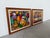 Colorful vintage Haitian folk art oil on canvas painting depicting a lively outdoor market scene filled with stylized...