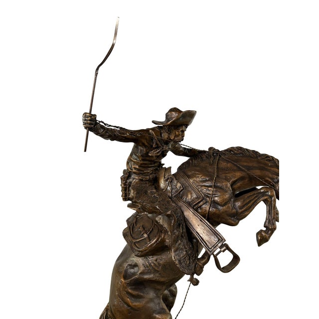 "Bronco Buster" Signed Bronze Sculpture After Frederic Remington - 35" H For Sale - Image 4 of 11