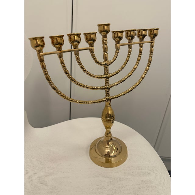 Vintage 9 branch Menorah - Jewish Judaica Style Golden Candle Holder - Brass