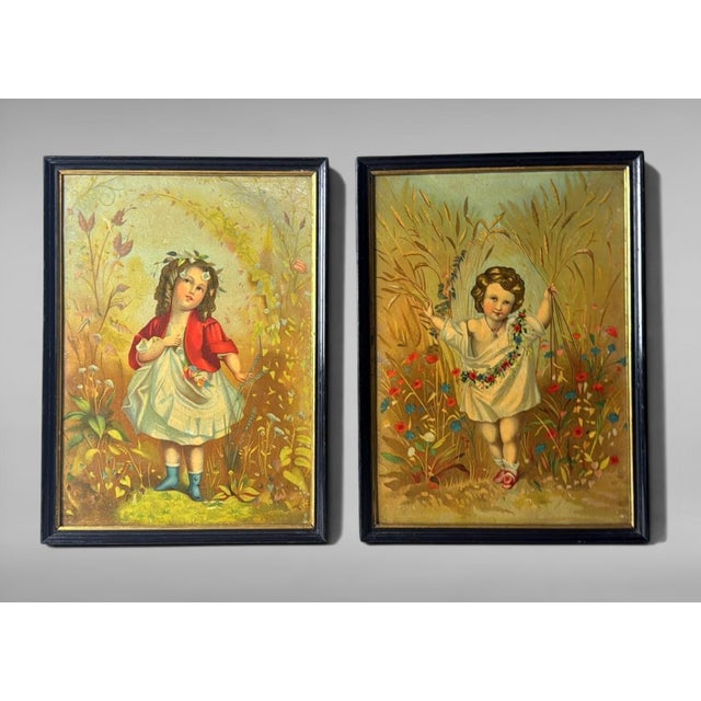 An enchanting pair of French Belle Époque chromolithographs, originally distributed as refined advertising premiums by the...