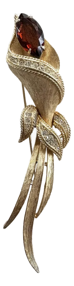 Sarah Coventry Garnet , Cubic Zirconia and Goldtone Flower Cali Lily Stick Pin