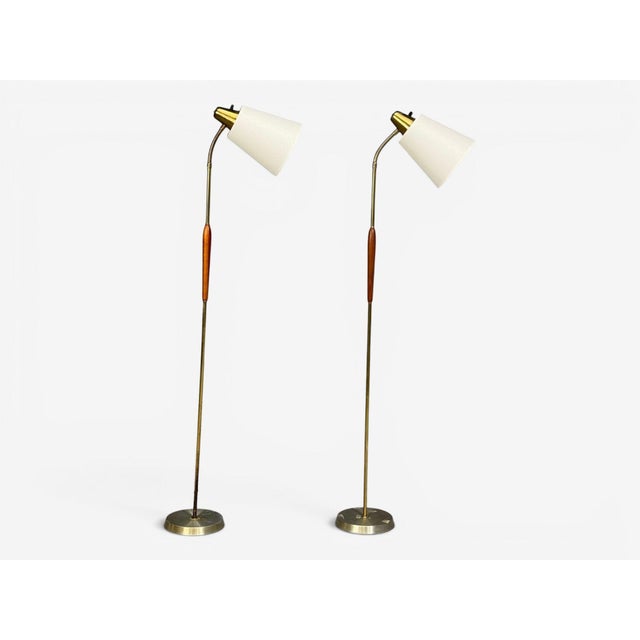 Swedish Modern, Standing Lamps, Teak, Brass, Sweden, 1940s For Sale - Image 4 of 13