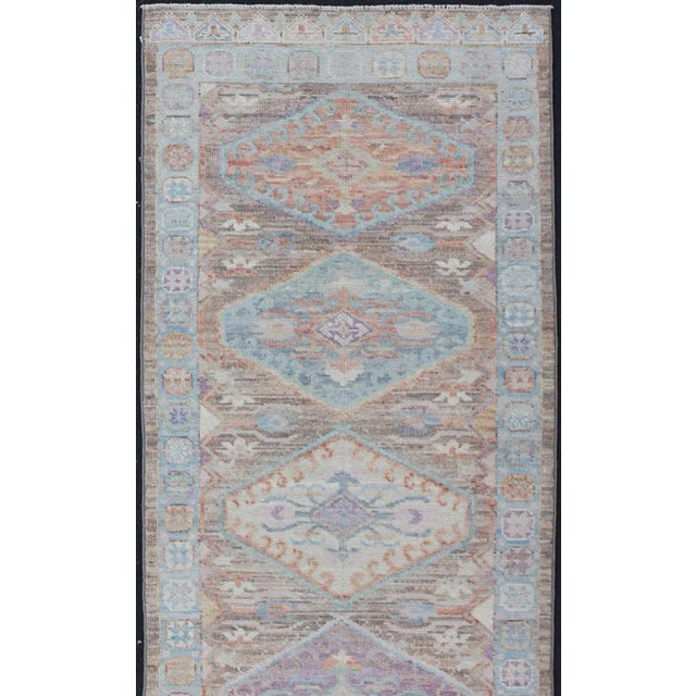 2020s Hand Knotted Modern Oushak Geometric Medallion Designed Runner For Sale - Image 5 of 13