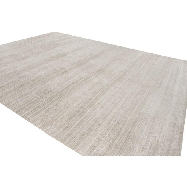 2010s Rug & Kilim’s Oversized Textural Rug in Solid Taupe and White Tones and Striae - 12x17 For Sale - Image 5 of 8