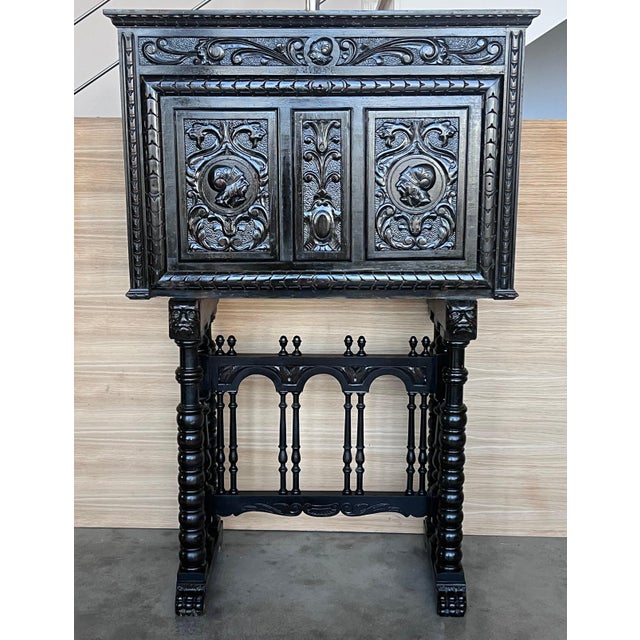 20th Century Spanish Baroque Style Cabinet on Stand, Bargueno or Varqueno For Sale - Image 16 of 18