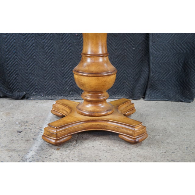 Late 20th Century Thomasville Hills of Tuscany Round Inlaid Walnut Quatrefoil Center Table Stand For Sale - Image 12 of 12