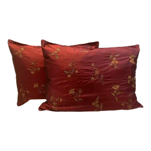 Zardozi Floral Embroidered Silk Accent Decorative Pillow Covers- Set of 2