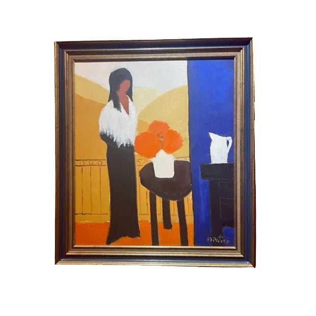 Textile Original Maurice Potier Oil on Canvas | Signed French Contemporary Portrait Painting, Circa 1991 For Sale - Image 7 of 12